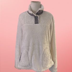 NWOT: Eddie Bauer Women’s White Sherpa Style 1/4 Neck Journey Pullover; Medium